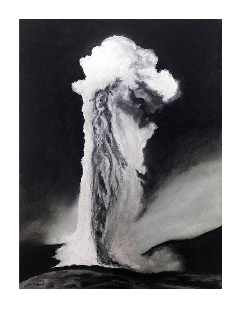 Geyser Goddess 15 1_2_ x 21_ framed Charcoal on paper